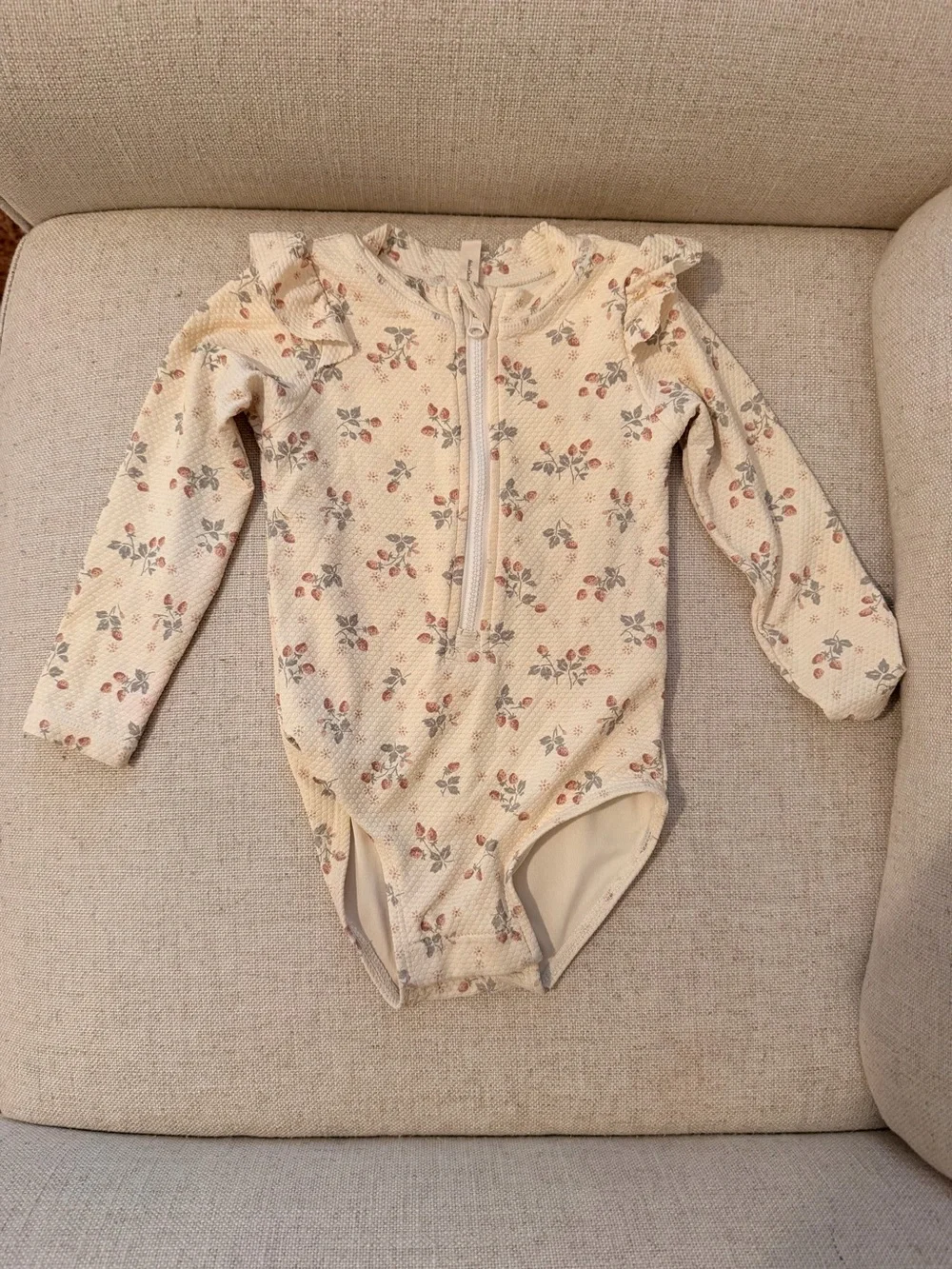 Quincy Mae Cream Floral Long-Sleeve Swimsuit
